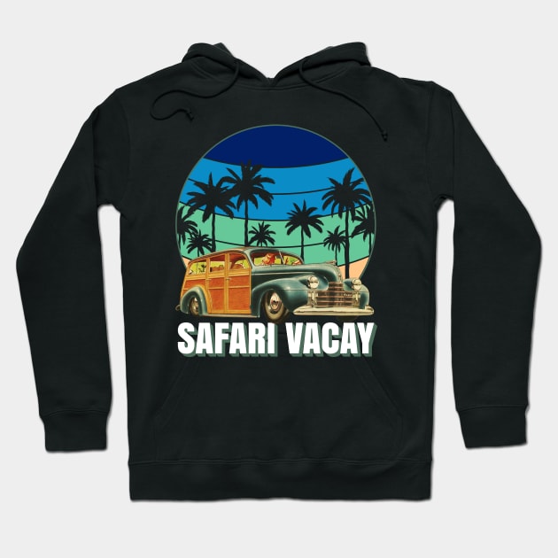 Safari Vacay Family Vacation Old Woody Station Wagon Hoodie by CharJens